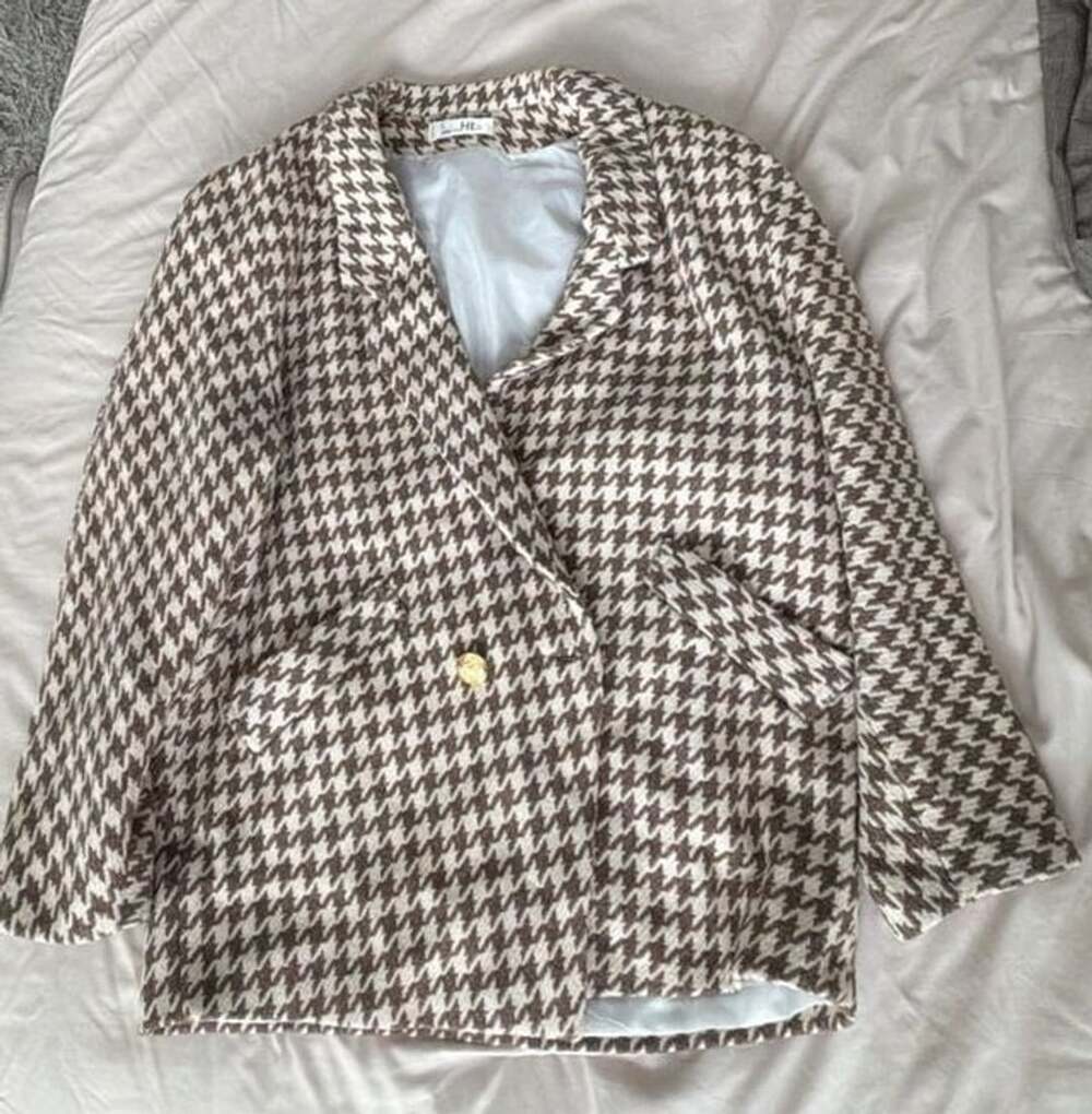 Tokyo Style Ht Brown Houndstooth Blazer Size S